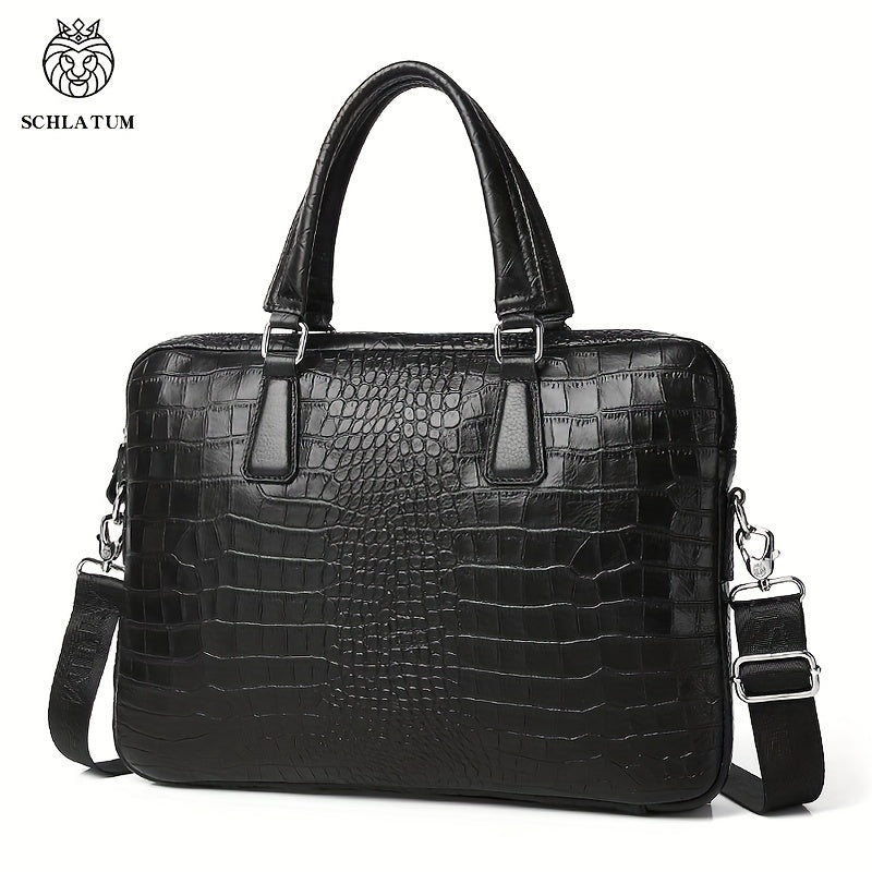 SCHLATUM Crocodile Pattern Briefcase Leather Business HandBag