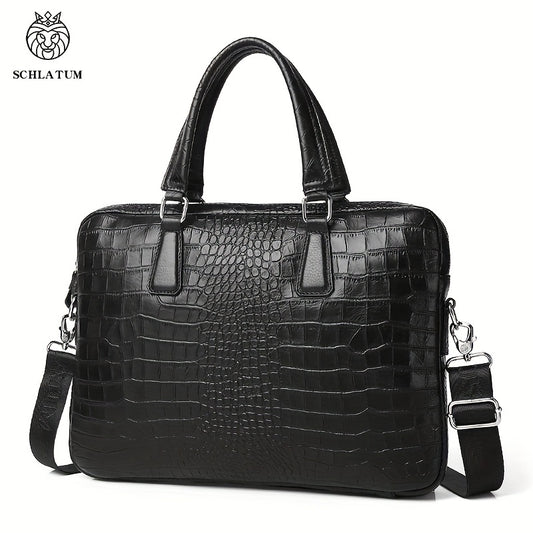 SCHLATUM Crocodile Pattern Briefcase Leather Business HandBag
