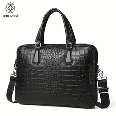 SCHLATUM Crocodile Pattern Briefcase Leather Business HandBag