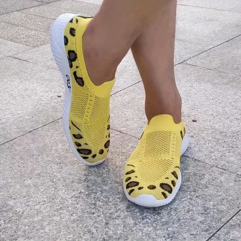 Leopard Print Sock Shoes Breathable Low Top Casual Walking Shoes