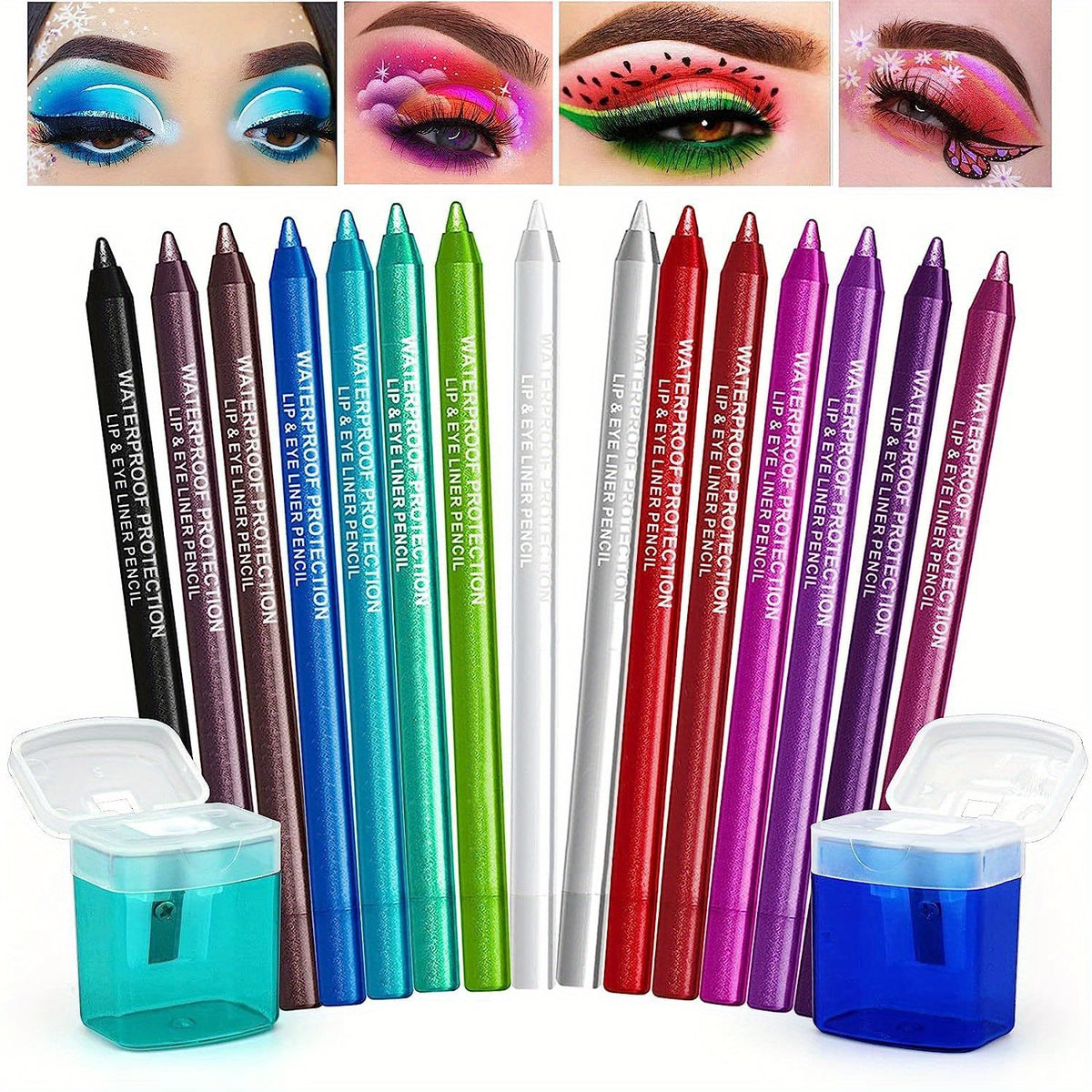 27 Pcs Rainbow Glitter Eyeliner Set with Sharpener