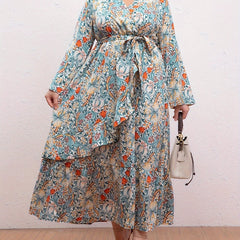 Women's Plus Floral Print Maxi Dress With Ruffle Trim