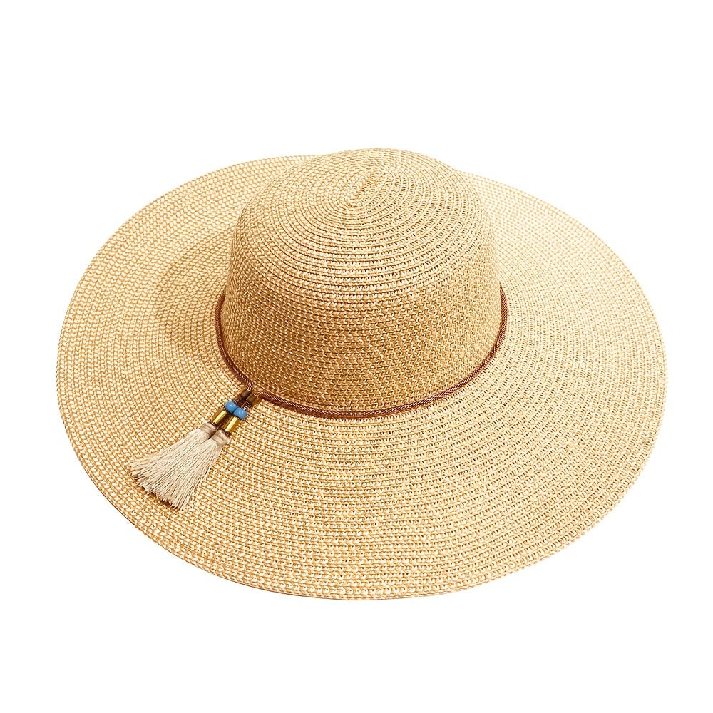 Boho Sun Hat Tassel Chain Decor Straw Beach Hat