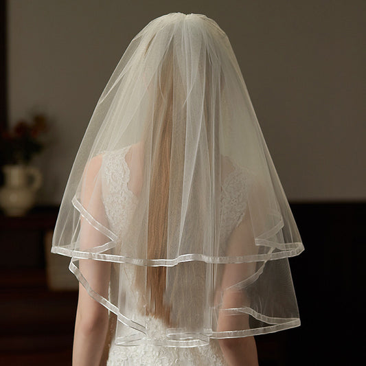 Double Layer Tulle Bridal Veil with Ruffled Edge Soft Nylon Wedding