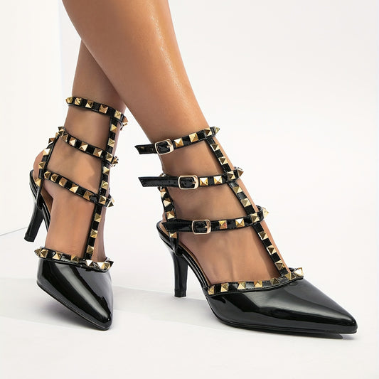 Women's Rivet Stiletto Heel Sandas Sexy Pointed Toe Slingback High Heels