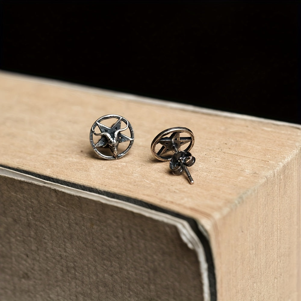 Vintage Gothic Satan Sheep Head Star Stud Earrings