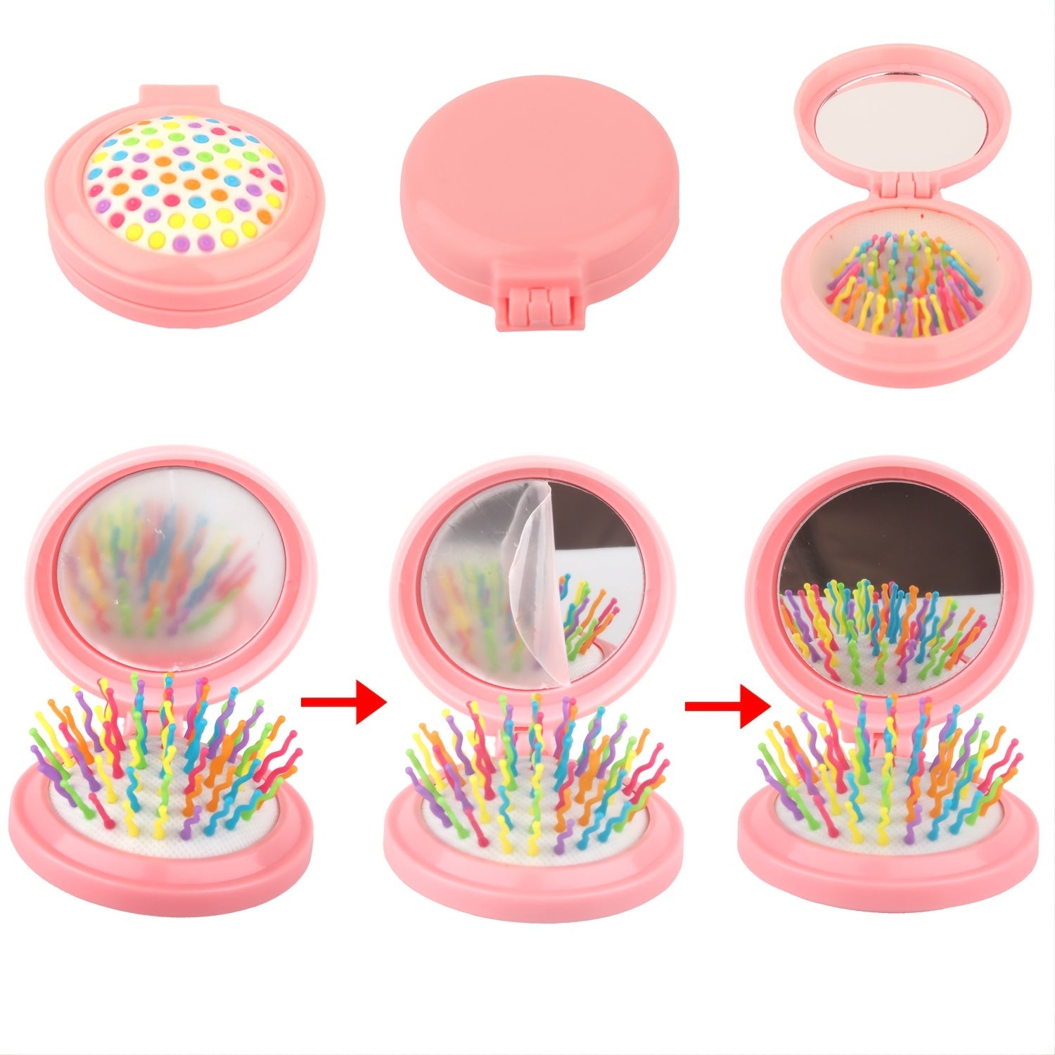 Rainbow Folding Massage Comb & Mirror