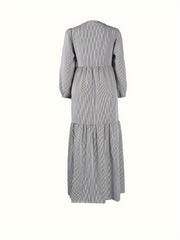 Plus Stripe Print Lantern Sleeve Maxi Dress