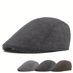 Mens Herringbone Tweed Blend Flat Cap Ivy Cabbie Driving Hat