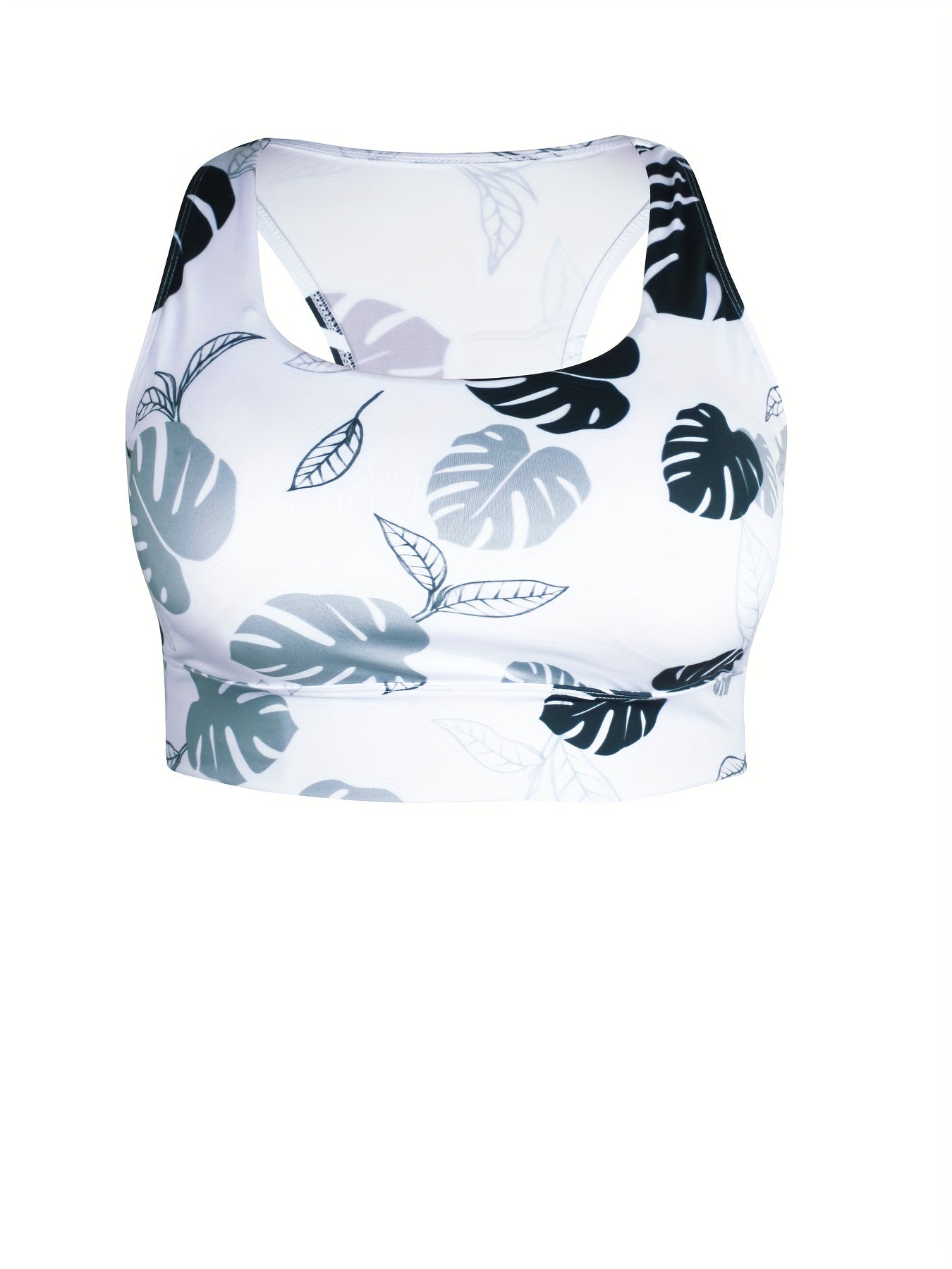  Leaf Print Shockproof Racer Back Sports Bra