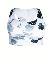  Leaf Print Shockproof Racer Back Sports Bra