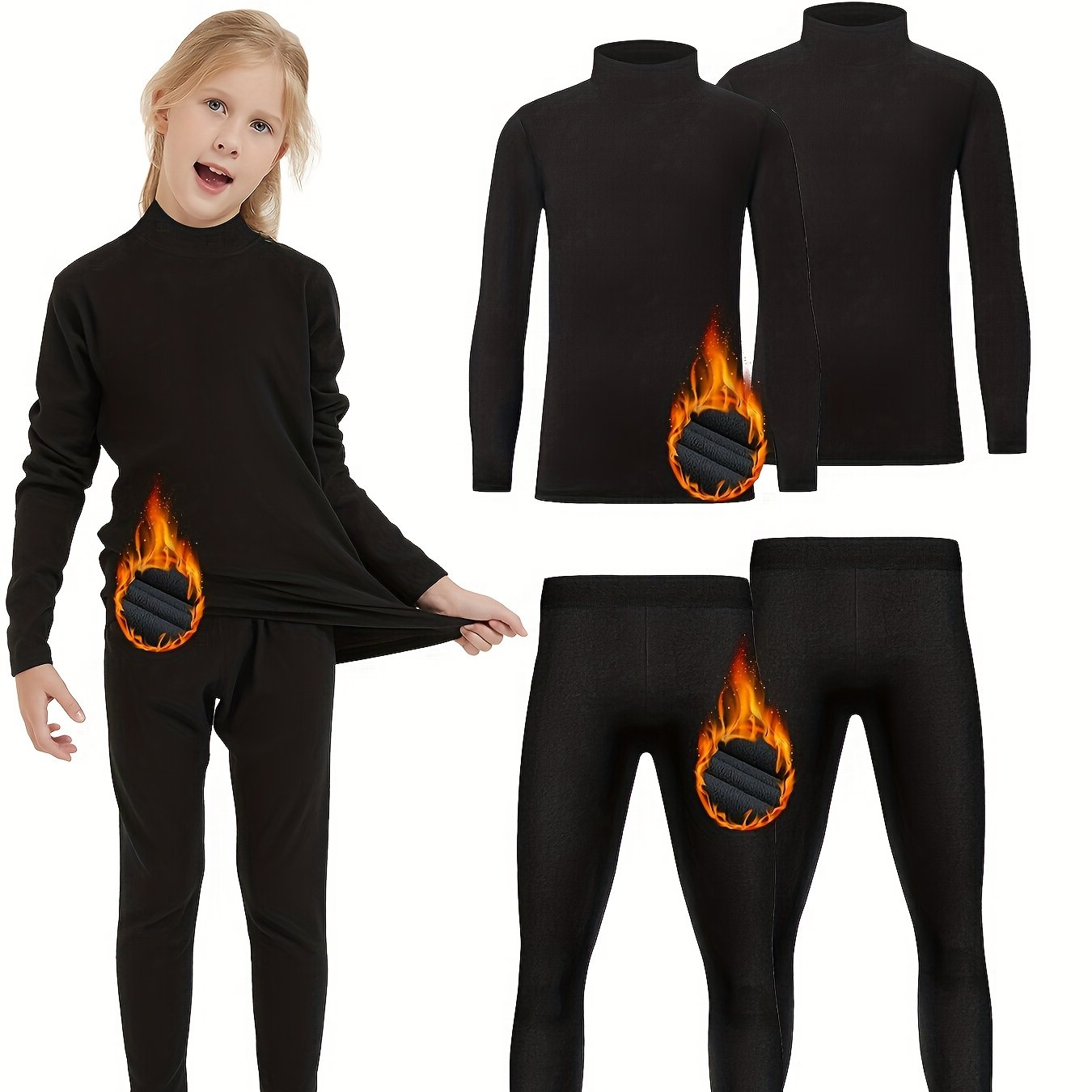 Kids Ski Outfit Turtleneck Pullover Slim Leggings Set