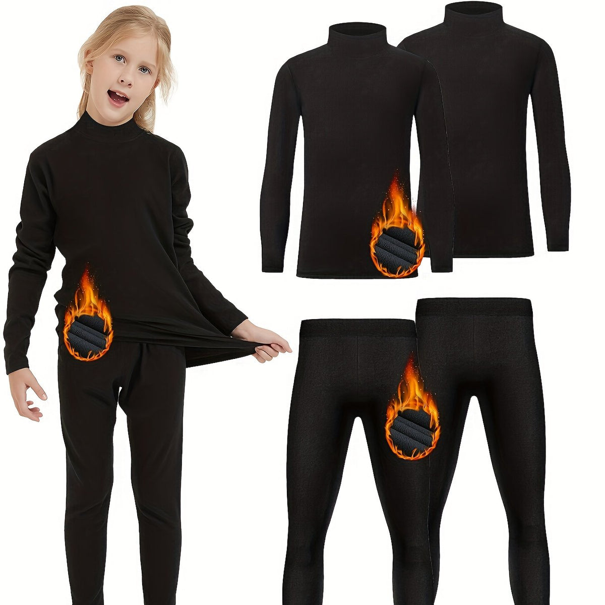 Kids Ski Outfit Turtleneck Pullover Slim Leggings Set