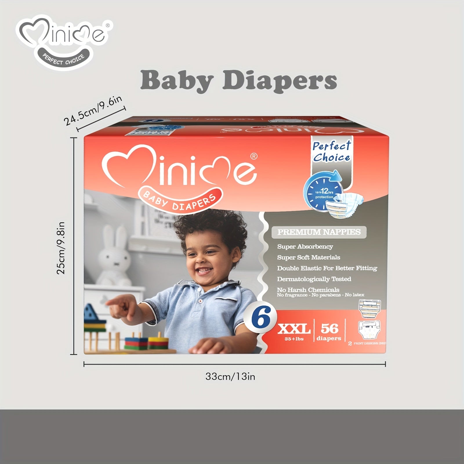 Minime Baby Diapers 3kg 3D Absorbent Core Double Elastic Wasitband