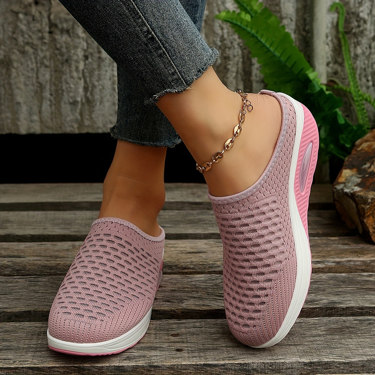 Women's Air Cushion Platform Mules Closed Toe Shoes