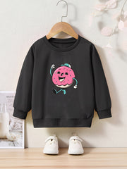 Cartoon Donut Print Girls Sweatshirt Long Sleeve Crew Neck Tops