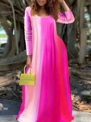  Ombre Long Sleeve Maxi Dress