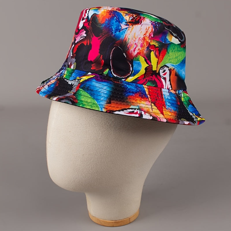 Colorful Graffiti Reversible Bucket Hat Lightweight Fisherman Cap