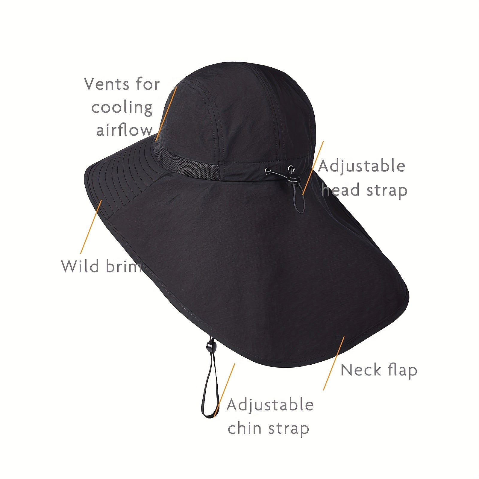 Wide Brim Hiking Hat Women Men With Neck Flap Sun UV Protection