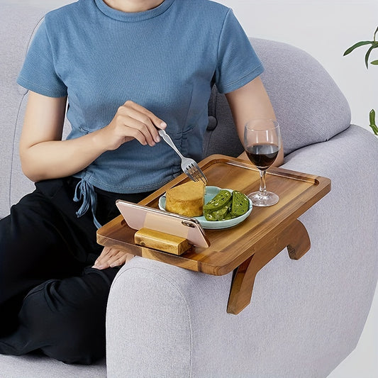 Bamboo Sofa Arm Tray Table Swivel Legs Foldable Rectangular Sofa Arm Tray