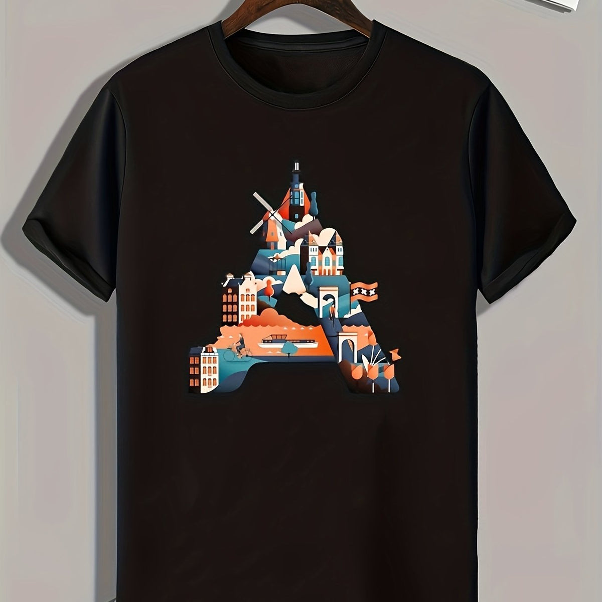 Castle Print Men's Graphic Tee for Summer