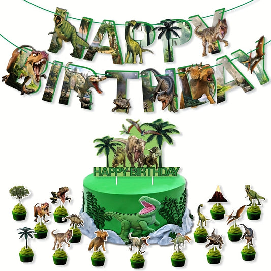 Dinosaur Theme Birthday Party Banner Cake Insert Set