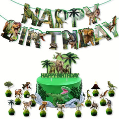 Dinosaur Theme Birthday Party Banner Cake Insert Set
