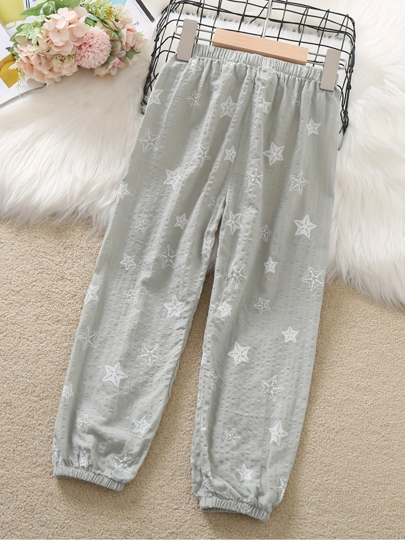 Girls' Breathable Thin Jogger Pants Stars Print Casual Elastic Waist Trousers