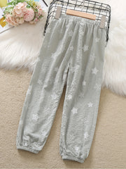 Girls' Breathable Thin Jogger Pants Stars Print Casual Elastic Waist Trousers