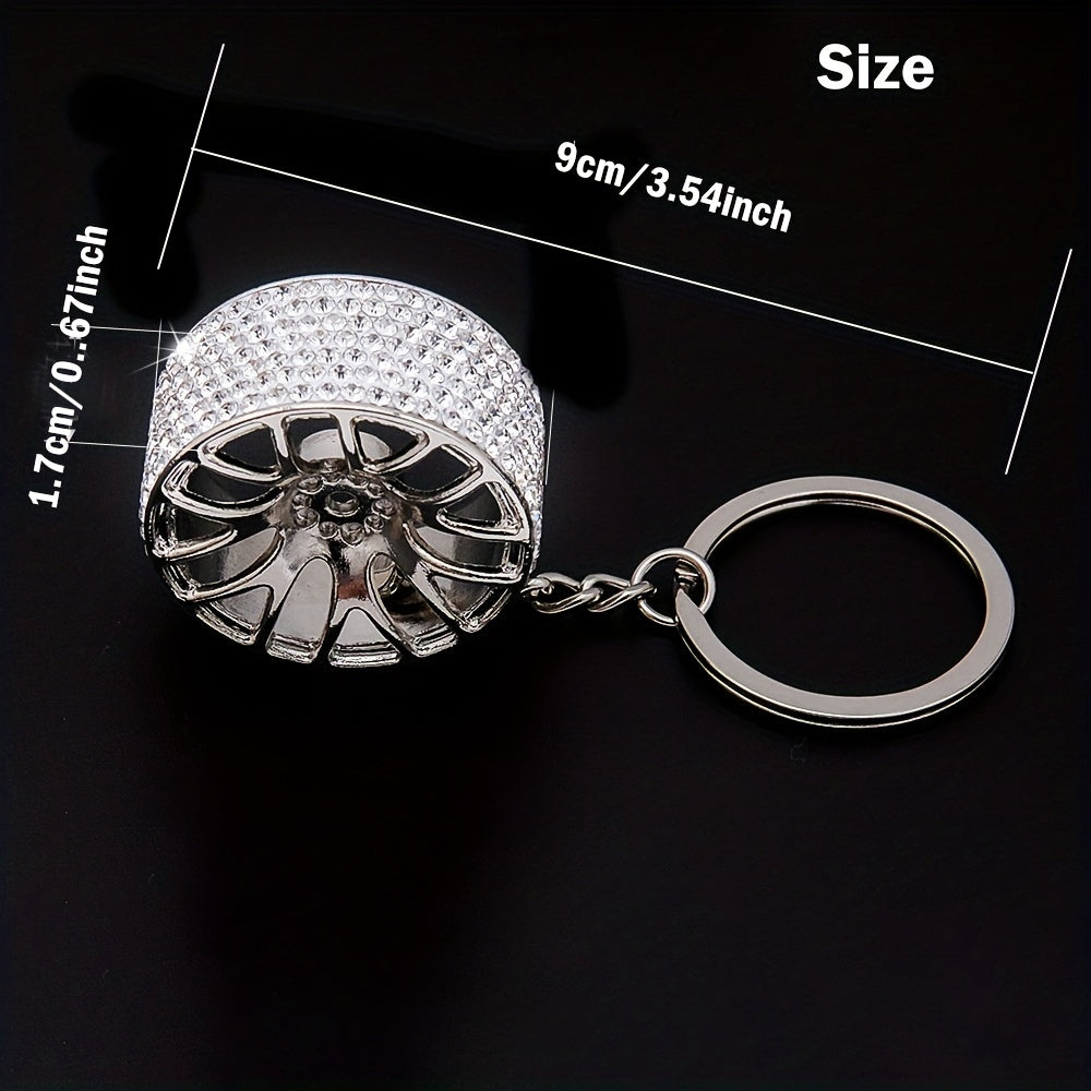 Car Wheel Rhinestone Keychain Key Ring Pendant Car Ornament