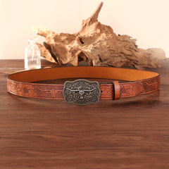 Bull Head Pattern Buckle Western Cowboy Belt Men's PU Leather Belt