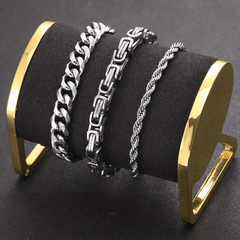 3pcs Silvery Stainless Steel Minimalist Cuban Chain Bracelet Set