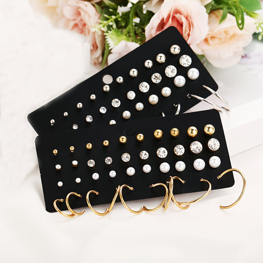 Faux Pearl Zircon Stud Earrings Women's Accessories Fall