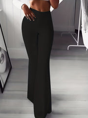  Solid High Rise Flared Leg Trousers