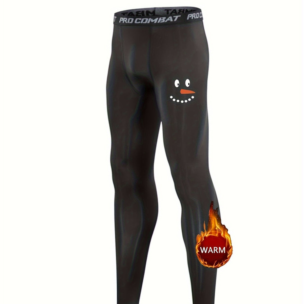 Boys Snowman & Hearts Print Compression Base Layer Sports Tights Fleece Leggings