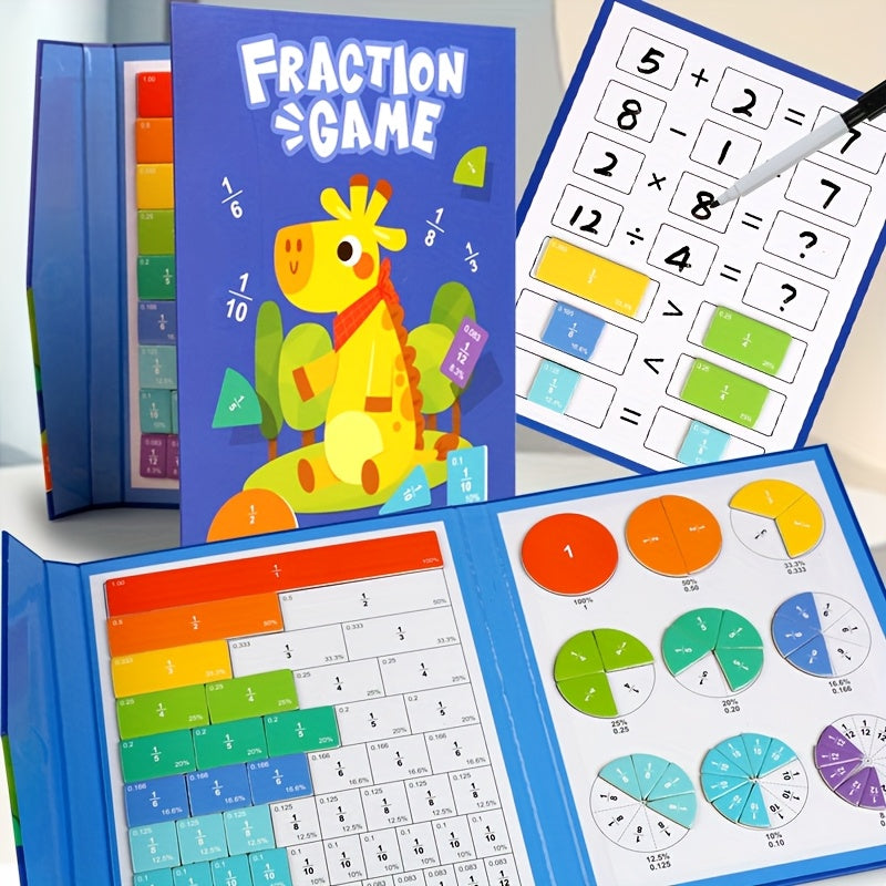 Children's Magnetic Fractions Learning Math Toy Wooden Fraction Book Set