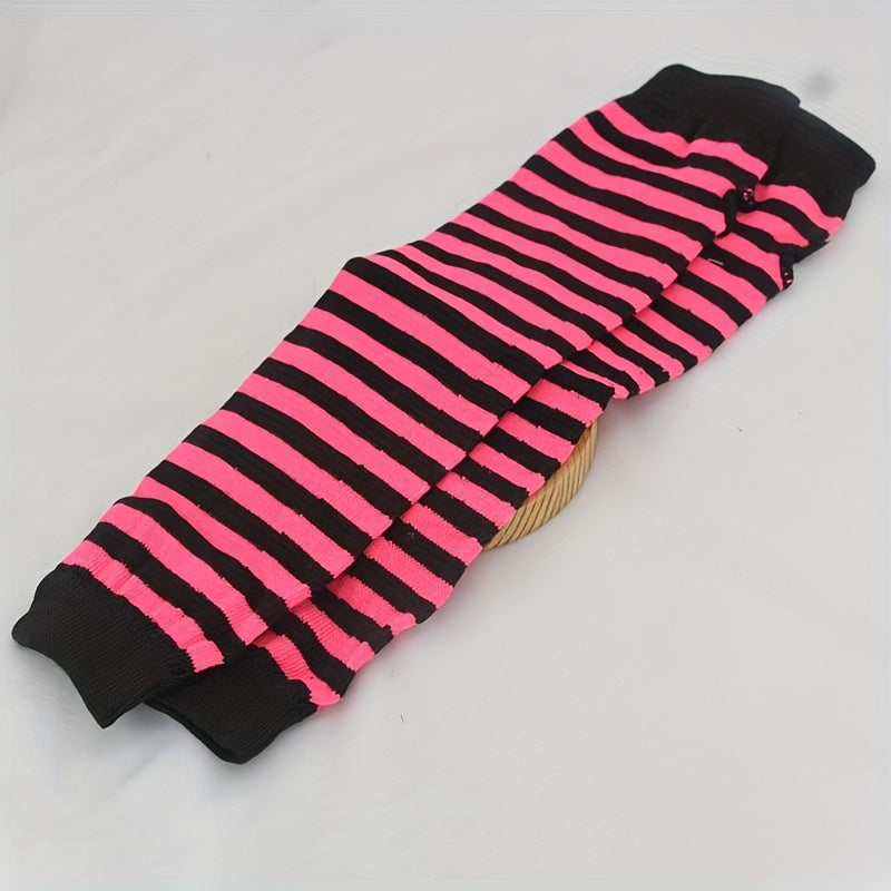 Hip Hop Striped Knitted Gloves Unisex Fingerless Warm Sleeves