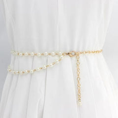 Vintage Faux Pearl Waist Chain Thin Belt