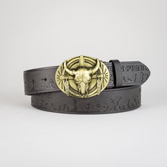 Men's Retro Bull Head Buckle Belt for Outdoor Party