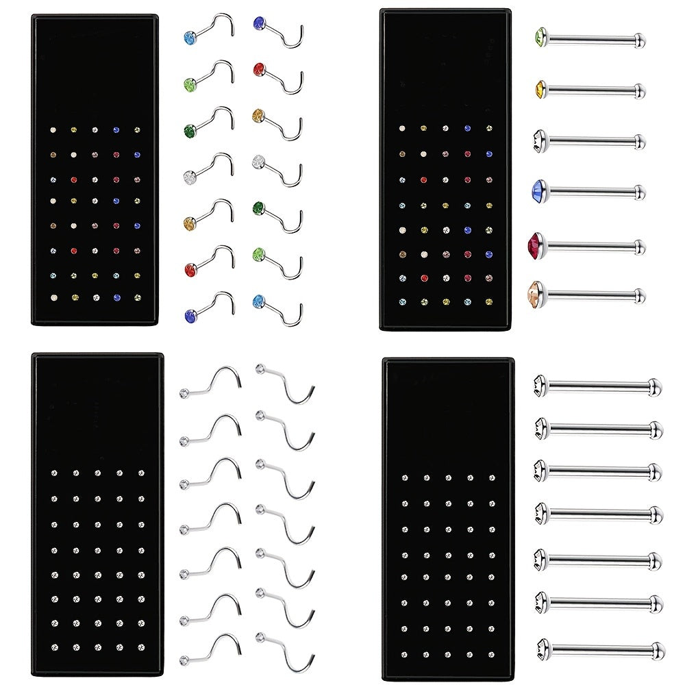 40pcs Men's Stainless Steel Nose Ring Jewelry Hypoallergenic Nose Stud Earrings