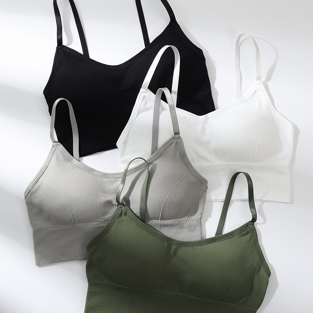 4pcs Ribbed Cami Tops Sleeveless Padded Women's Lingerie 