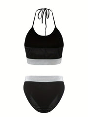  Metallic Tape Halter Neck Bra & Underwear Set