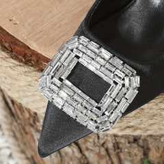 Rhinestone Square Buckle Kitten Heels Slingback Shoes Low Heel