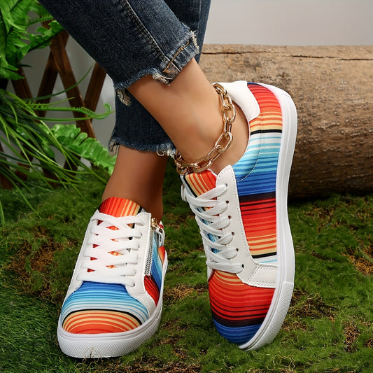 Colorful Striped Sneakers Low Top Canvas Shoes