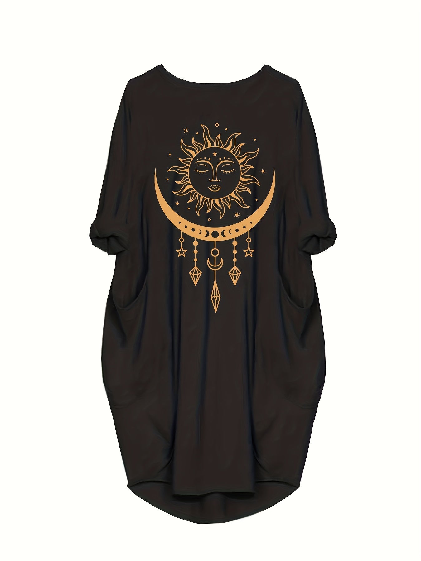  Sun & Moon Print Long Sleeve Dress