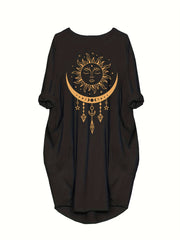  Sun & Moon Print Long Sleeve Dress