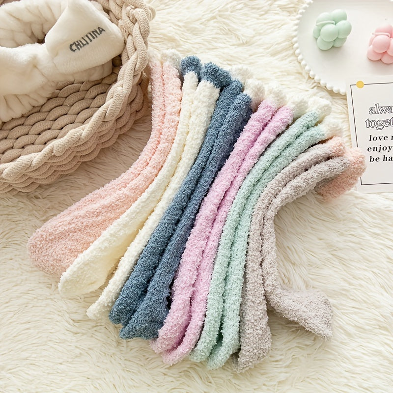 3-Pack Colorblock Fuzzy Socks Warm Mid Tube Stockings