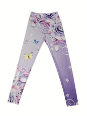 Floral Butterfly Print Skinny Leggings Women's Stretchy Leggings