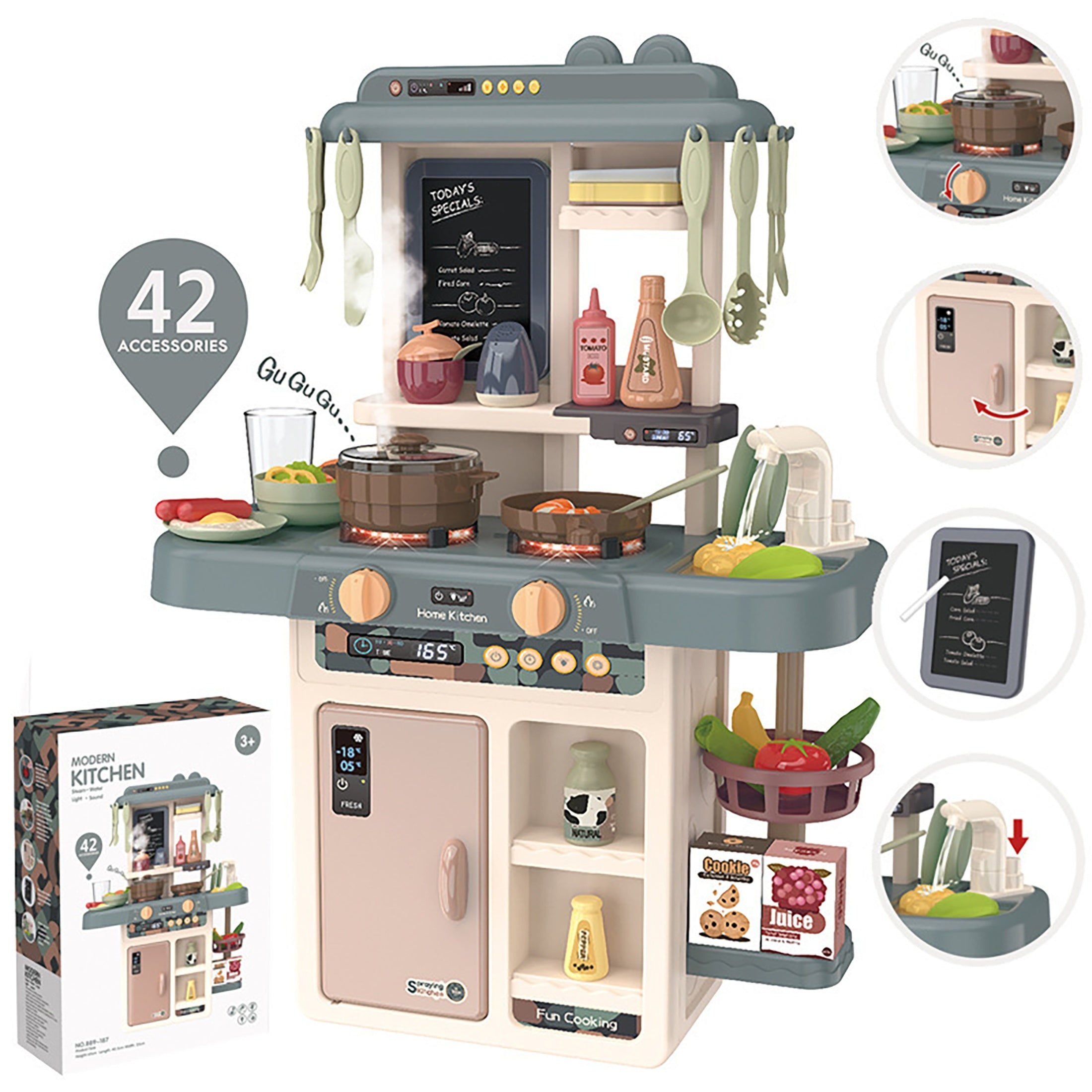 HZMSJ Pink Play Kitchen Set with Microwave Oven and Play Food
