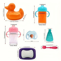 Mini Doll Toy Accessories Set: Bottle, Cup, Plate, Fork & Spoon